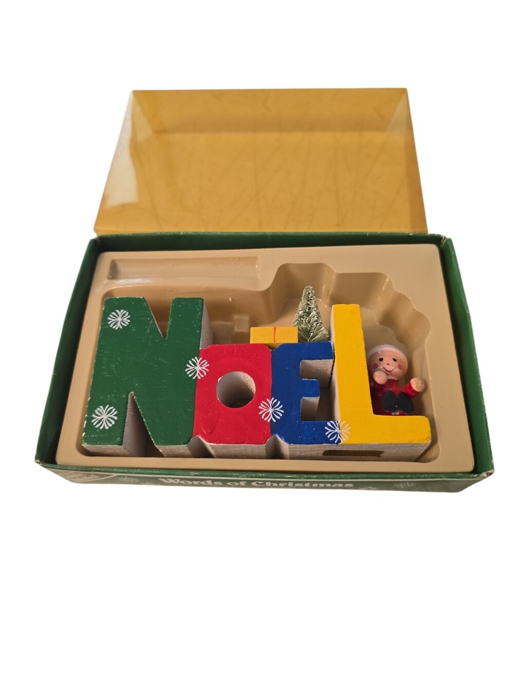 Giftco Christmas Candle Holder Mini Wooden NOEL Bottle Brush Vintage NO CANDLE